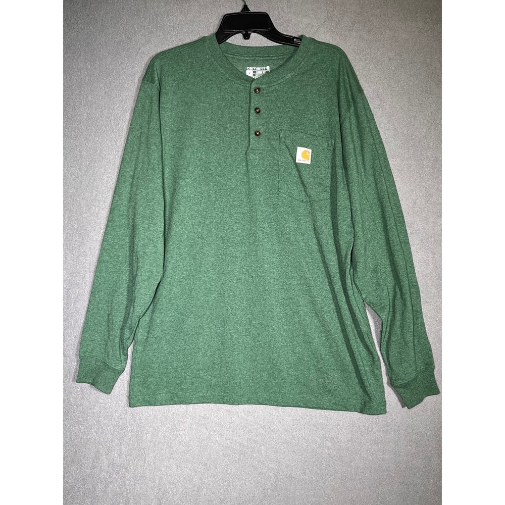 Carhartt Mens Henley Shirt Medium Green Heather Long Sleeve Pocket Loose Fit